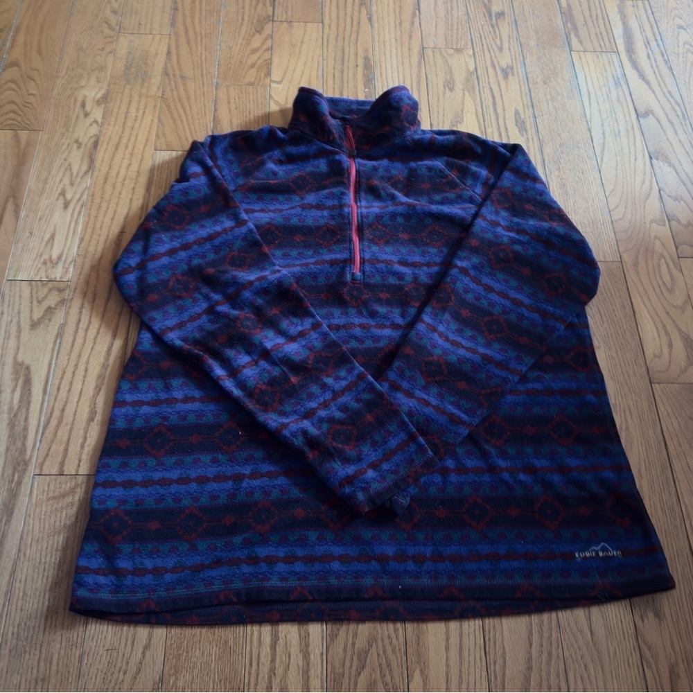 Eddie Bauer Quest‎ Fleece 1/4 Zip Pullover Size XXL Blue Red Green Aztec